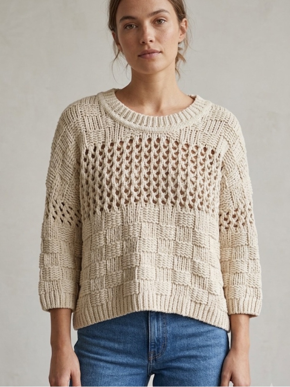 Anthropologie Moth Sz XS Cream Relaxed Knit Neutral Sweater